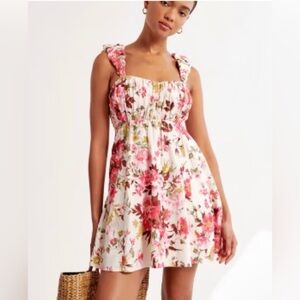 Abercrombie & Fitch Puff Strap Babydoll Mini Dress Floral Print w Pockets Sz:S
